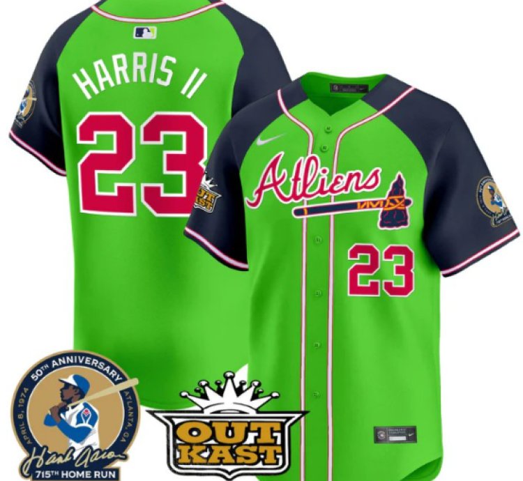 Michael Harris Ii Jersey 23 Atlanta Braves Atliens Hank Aaron Patch Green Alternate