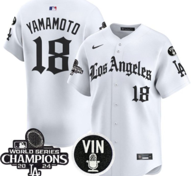 Yamamoto Jersey 18 Dodgers 2025 La Gothic Style Vapor Premier Limited Stitched White