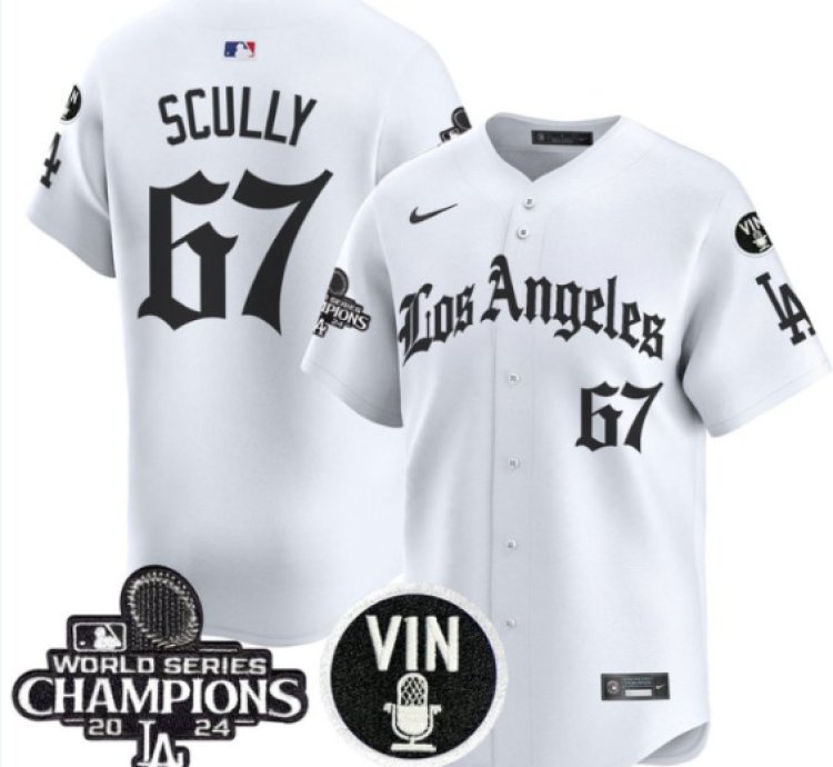 Vin Scully Jersey 67 Dodgers 2025 La Gothic Style Vapor Premier Limited Stitched White
