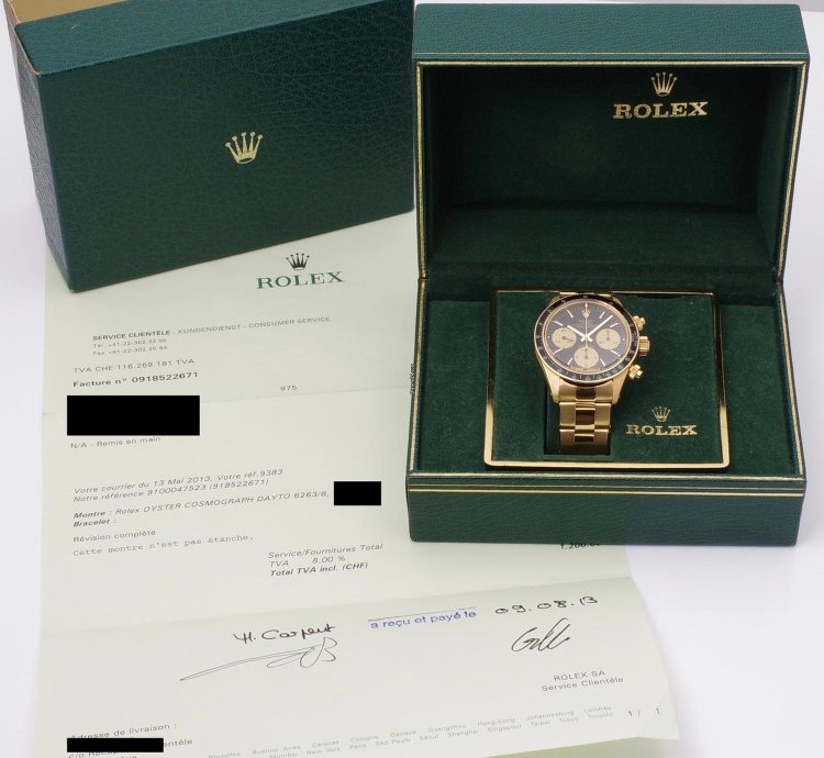 Rolex Daytona 6263 8 18k Gold 1979 Service Papers
