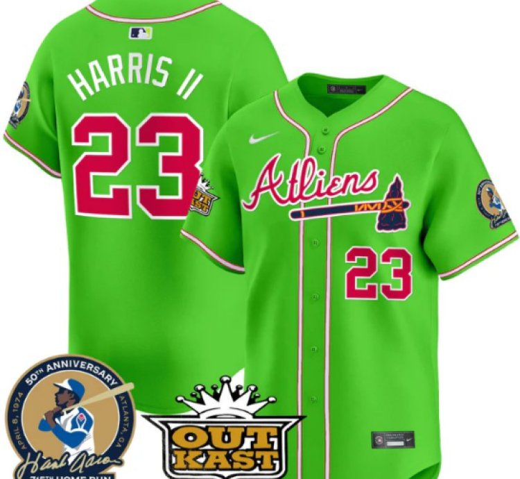 Michael Harris Ii Jersey 23 Atlanta Braves Atliens Hank Aaron Patch Limited Stitched Bright Green