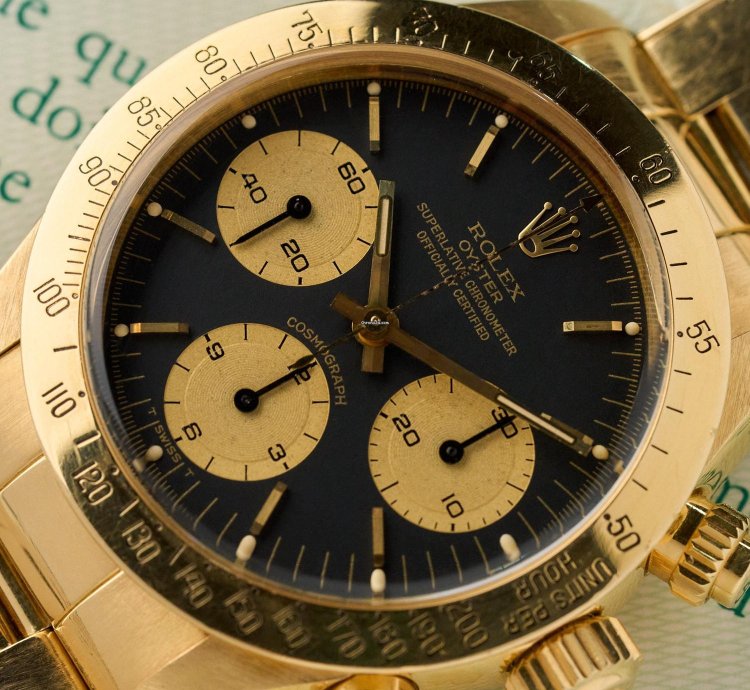 Rolex Daytona 6265 - 18k Yellow Gold - Black Dial - Rolex Punched Warranty