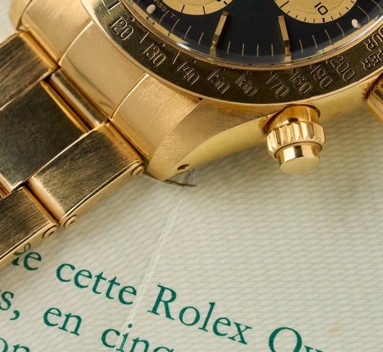 Rolex Daytona 6265 - 18k Yellow Gold - Black Dial - Rolex Punched Warranty