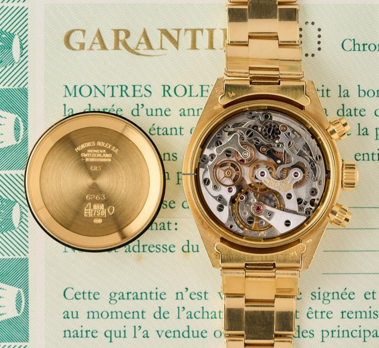 Rolex Daytona 6265 - 18k Yellow Gold - Black Dial - Rolex Punched Warranty