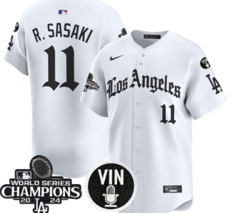 Roki Sasaki Jersey 11 Dodgers 2025 La Gothic Style Vapor Premier Limited Stitched White