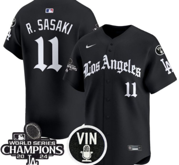 Roki Sasaki Jersey 11 Dodgers 2025 La Gothic Style Vapor Premier Limited Stitched Black