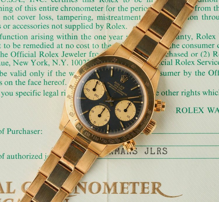 Rolex Daytona 6265 18k Yellow Gold - Black Dial And Champagne Counters - Full Set - Nos