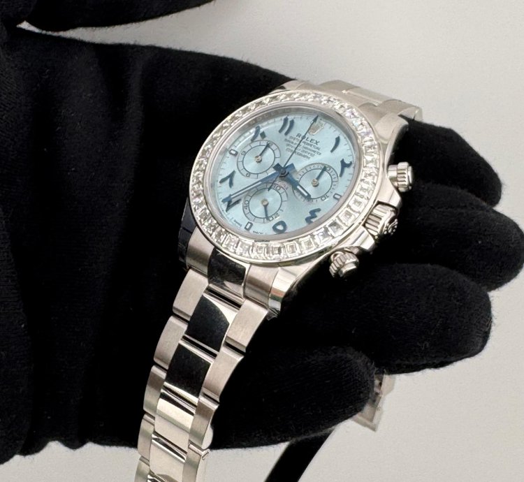 Rolex Daytona Arabic Ice Blue Dial Bugguatte Diamond Bezel Open Caseback New Reference