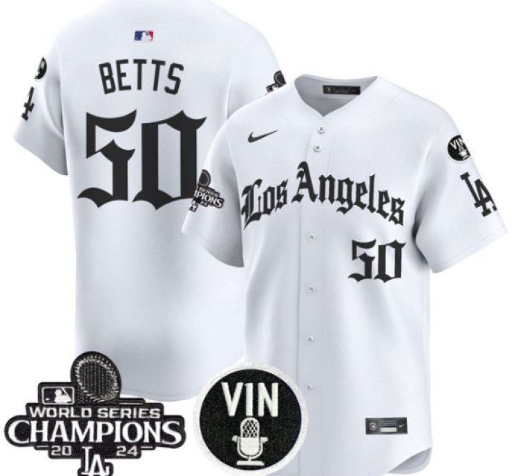Mookie Betts Jersey 50 Dodgers 2025 La Gothic Style Vapor Premier Limited Stitched White