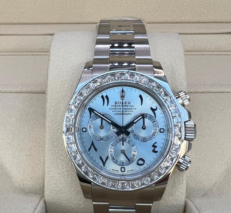Rolex Daytona Baguette Diamond Bezel Iceblue Arabic Dial