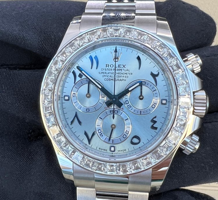 Rolex Daytona Baguette Diamond Bezel Iceblue Arabic Dial