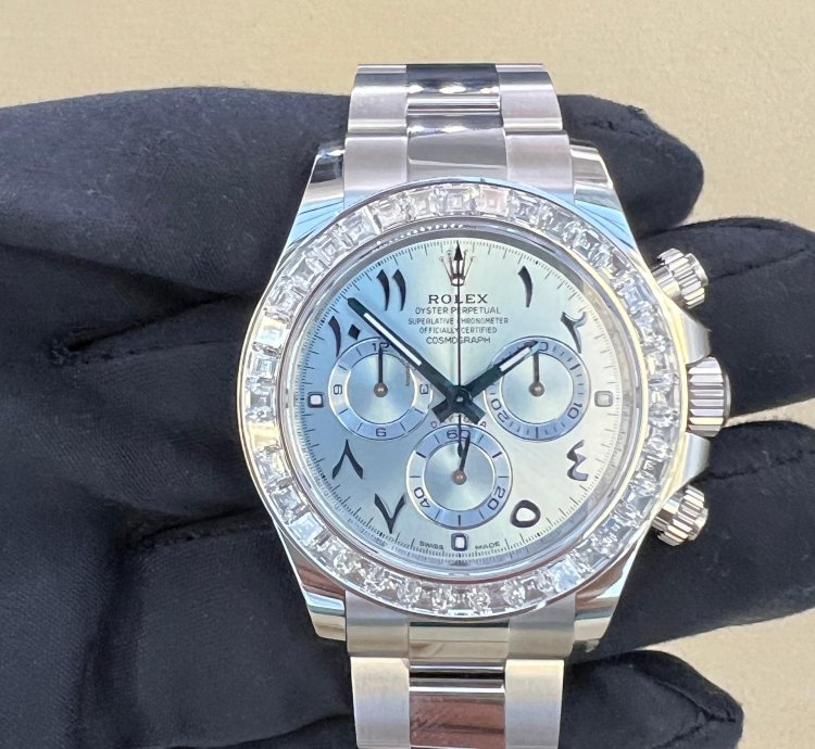 Rolex Daytona Baguette Diamond Bezel Iceblue Arabic Dial