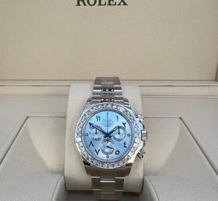 Rolex Daytona Baguette Diamond Bezel Iceblue Arabic Dial