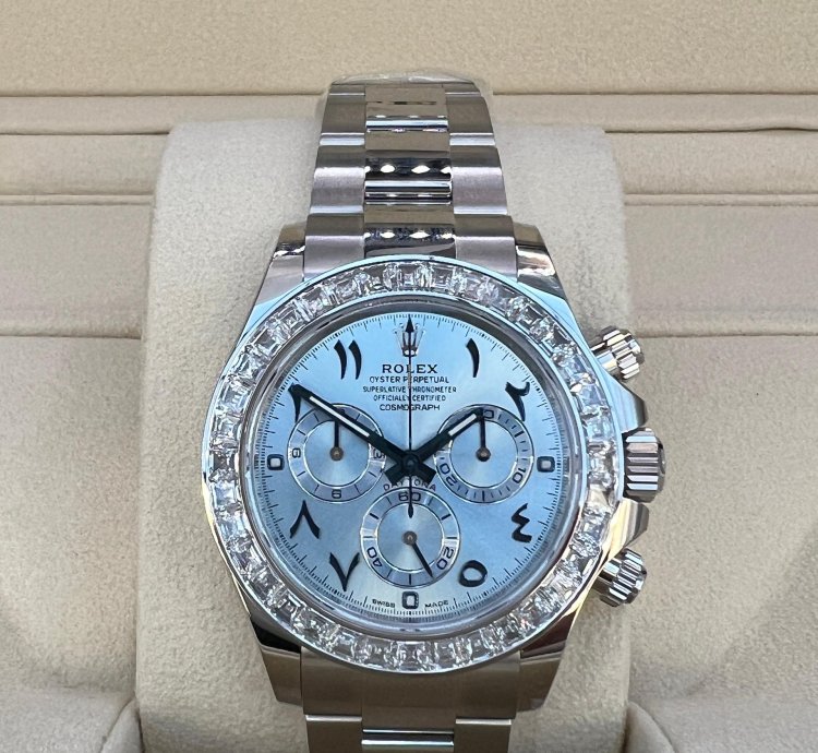 Rolex Daytona Baguette Diamond Bezel Iceblue Arabic Dial