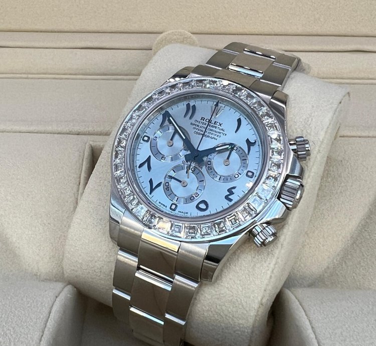 Rolex Daytona Baguette Diamond Bezel Iceblue Arabic Dial