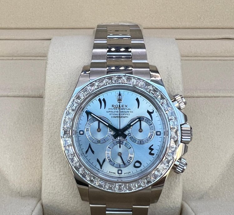 Rolex Daytona Baguette Diamond Bezel Iceblue Arabic Dial