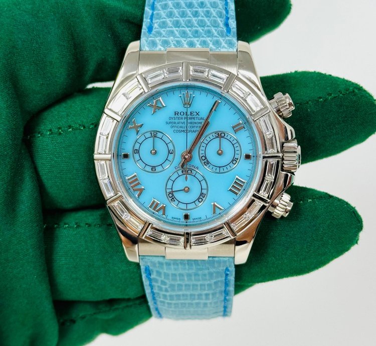 Rolex Daytona Beach Blue Daytona With Factory Baguette Bezel 116589br Extremely Rare
