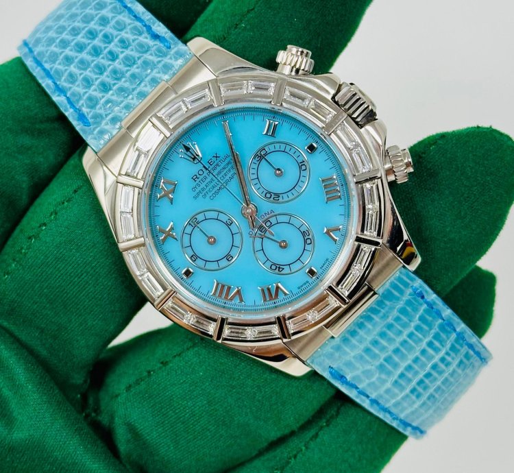 Rolex Daytona Beach Blue Daytona With Factory Baguette Bezel 116589br Extremely Rare