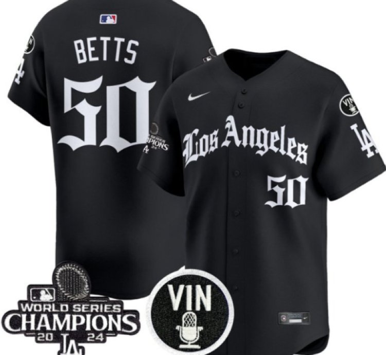 Mookie Betts Jersey 50 Dodgers 2025 La Gothic Style Vapor Premier Limited Stitched Black