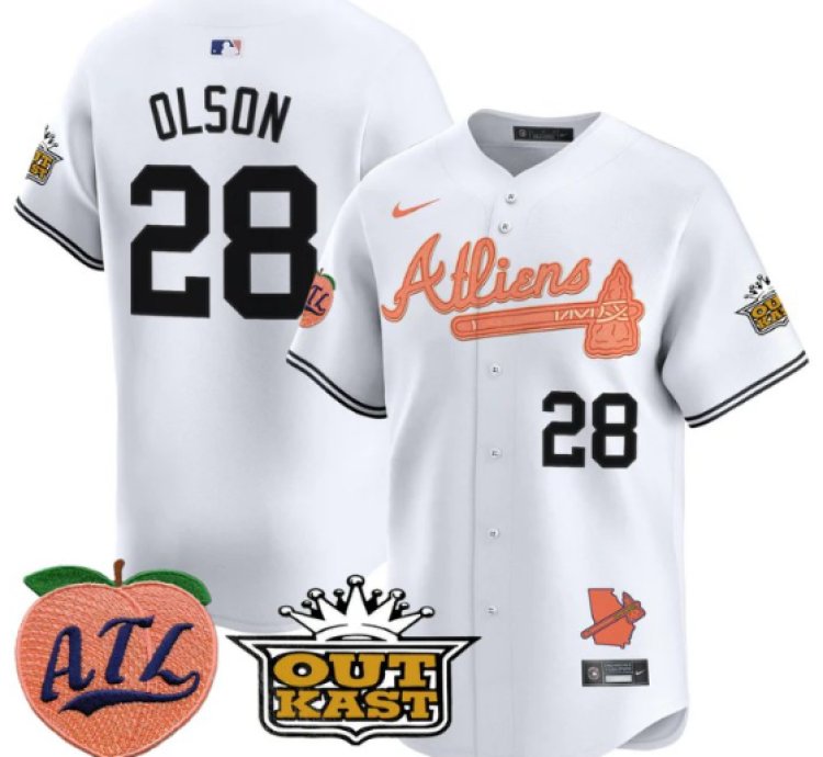 Matt Olson Jersey 28 Atlanta Braves Atliens Peach Vapor Premier Limited Stitched White