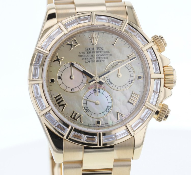 Rolex Daytona Cosmograph Daytona Gold 750 Nette Mit 24 Baguette Diamanten