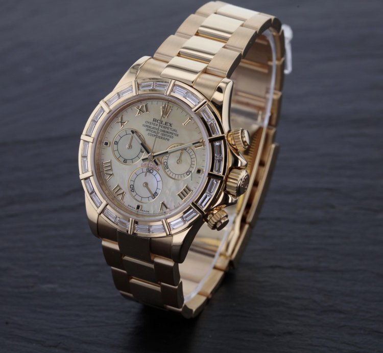 Rolex Daytona Cosmograph Daytona Gold 750 Nette Mit 24 Baguette Diamanten