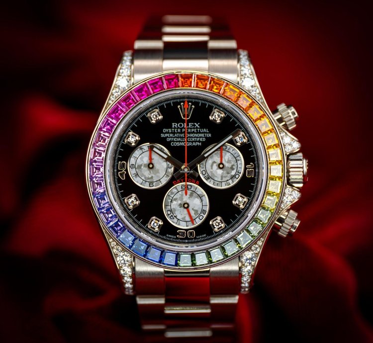 Rolex Daytona Cosmograph Daytona White Gold Rainbow Diamonds 116599rbow Box Papers
