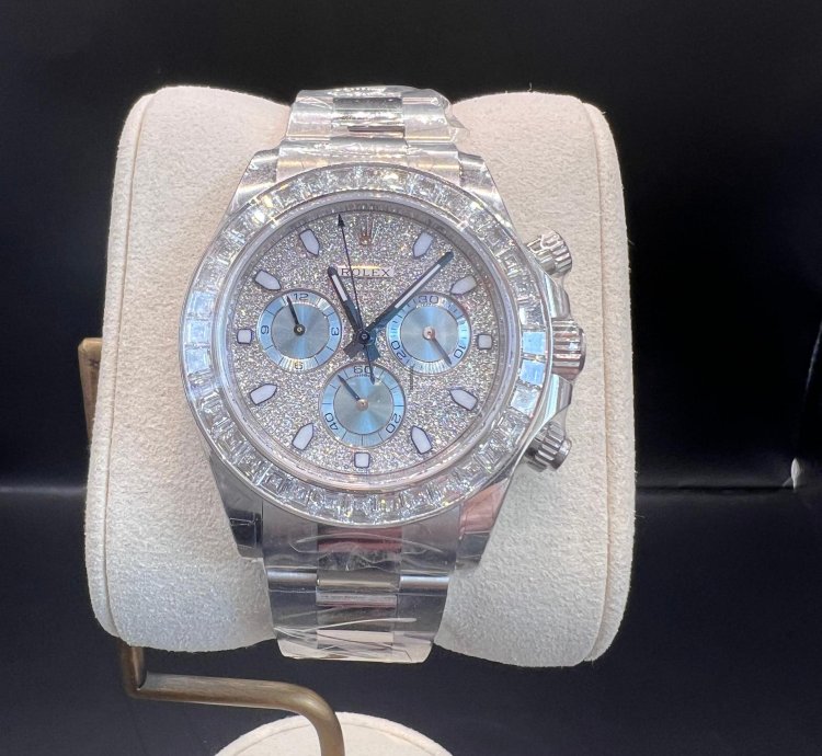 Rolex Daytona Diamond Pave Dial Baguette Diamond Bezel Full Platinum