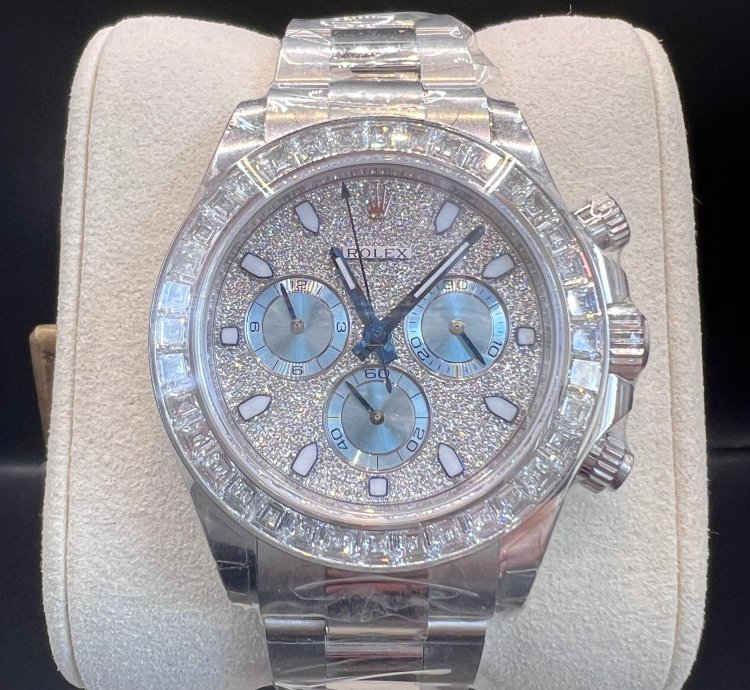 Rolex Daytona Diamond Pave Dial Baguette Diamond Bezel Full Platinum