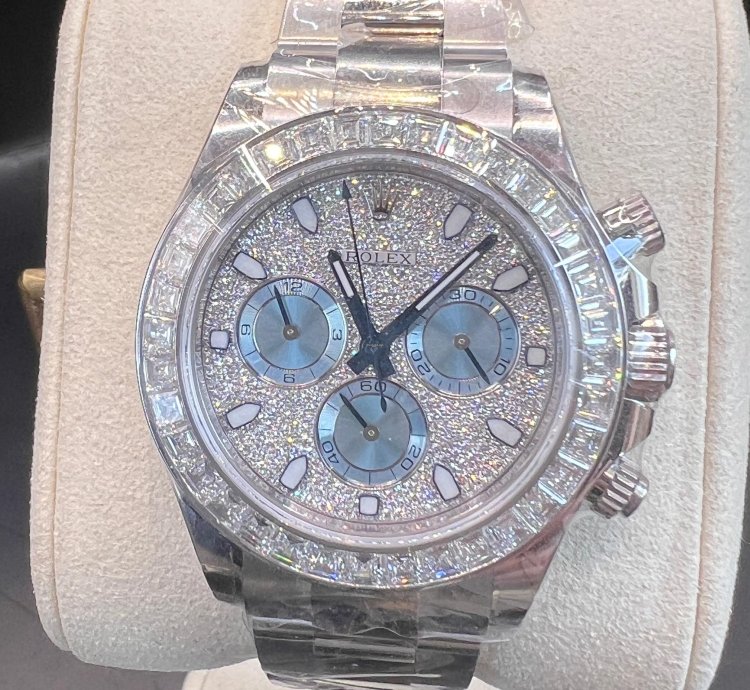 Rolex Daytona Diamond Pave Dial Baguette Diamond Bezel Full Platinum