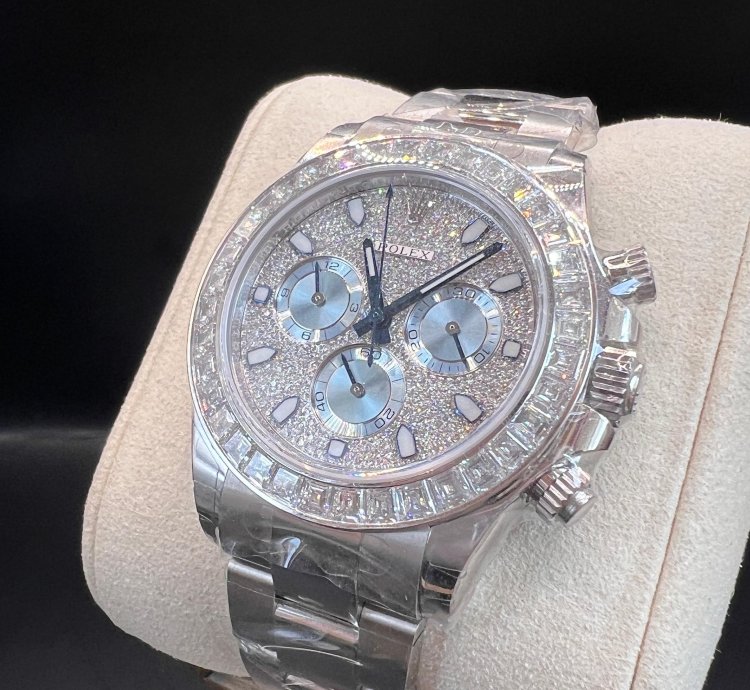 Rolex Daytona Diamond Pave Dial Baguette Diamond Bezel Full Platinum