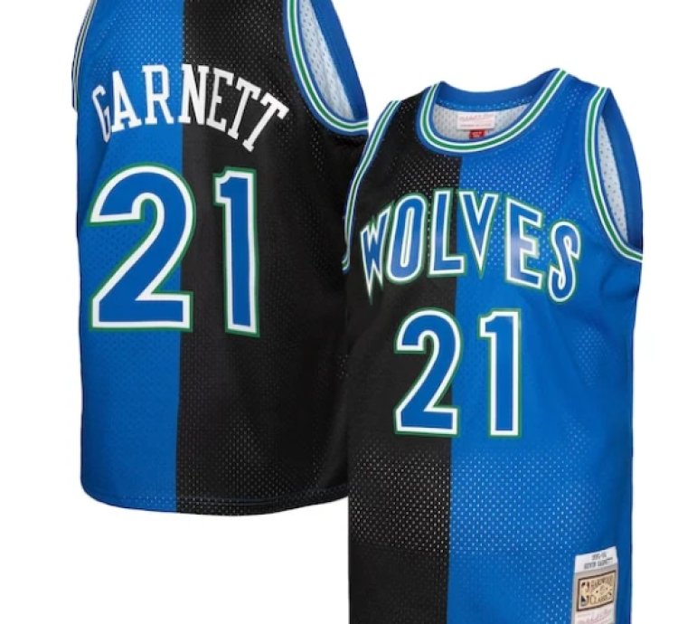 Kevin Garnett Minnesota Timberwolves Hardwood Classics 199596 Split Swingman Jersey - Blackblue