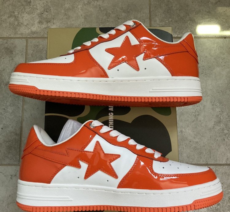 Bape Bapesta Patent Leather Orange White