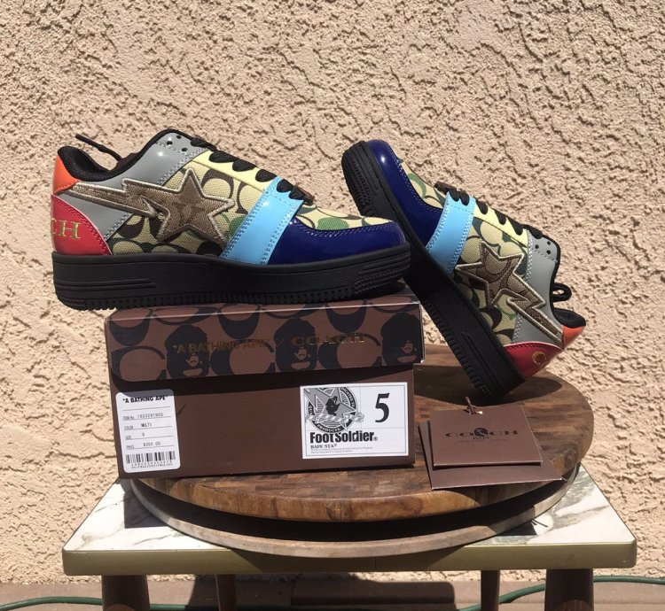Bape Coach Rainbow Bapesta Size 5