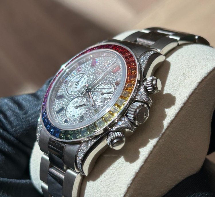Rolex Daytona Rainbow 2022 Rolex Daytona White Gold Pave Dial Raindbow Bezel
