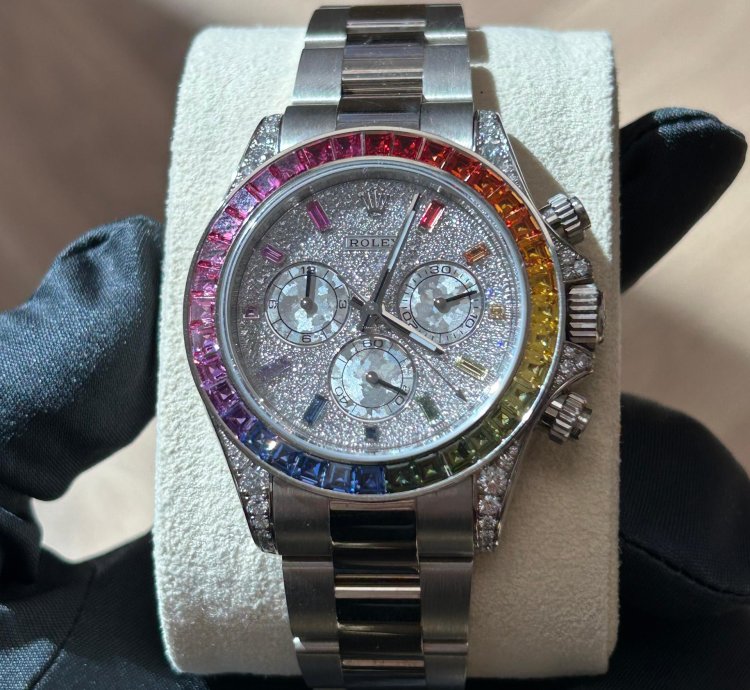 Rolex Daytona Rainbow 2022 Rolex Daytona White Gold Pave Dial Raindbow Bezel