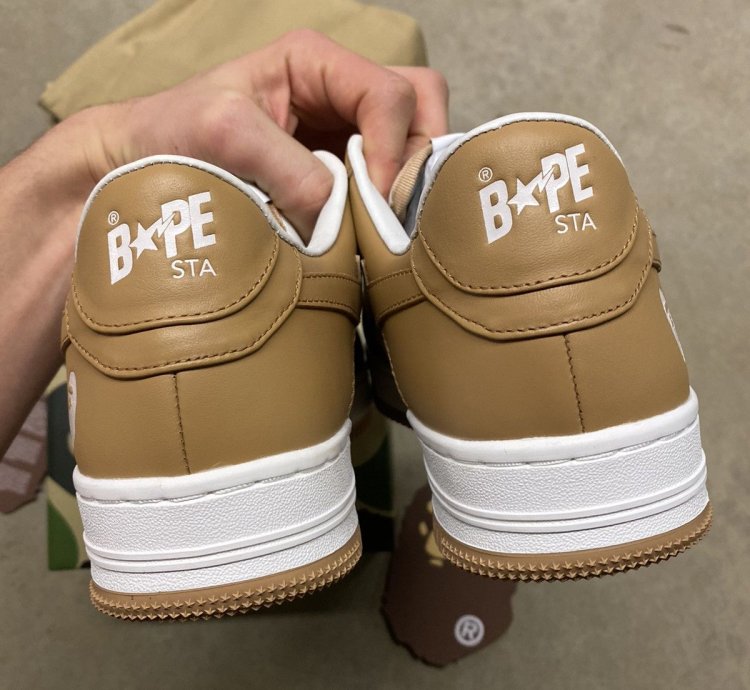 Bape Premium Leather Bapestas Beige