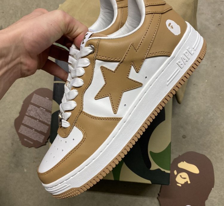 Bape Premium Leather Bapestas Beige