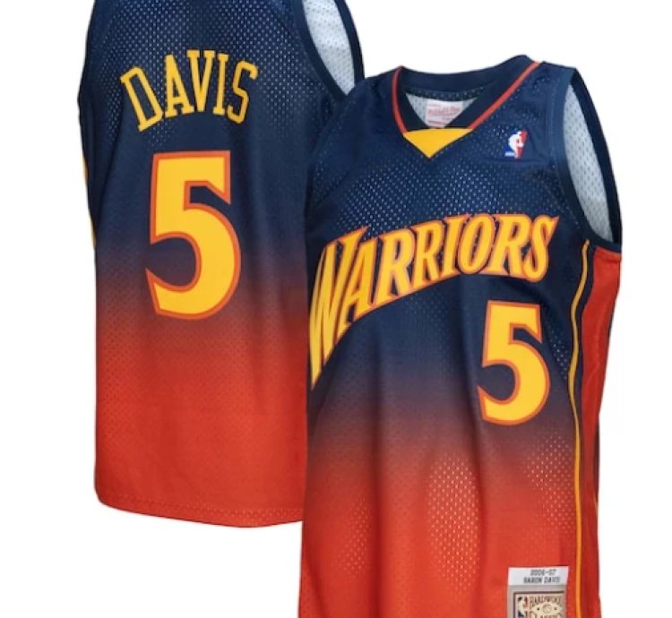 Baron Davis Golden State Warriors 200607 Hardwood Classics Fadeaway Swingman Player Jersey - Navyorange