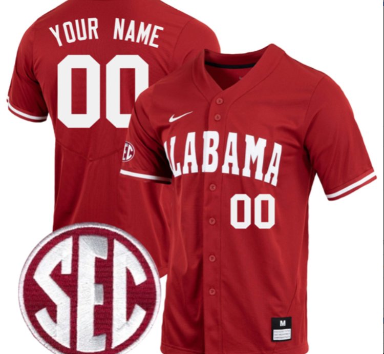 Custom Alabama Crimson Tide Baseball Crimson Full Button Jersey Stitched Sec Patch