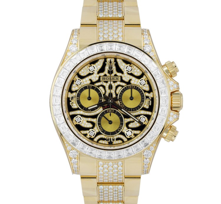 Rolex Daytona Yellow Gold Factory Diamond Eye Of The Tiger Watch 116598 Tbr