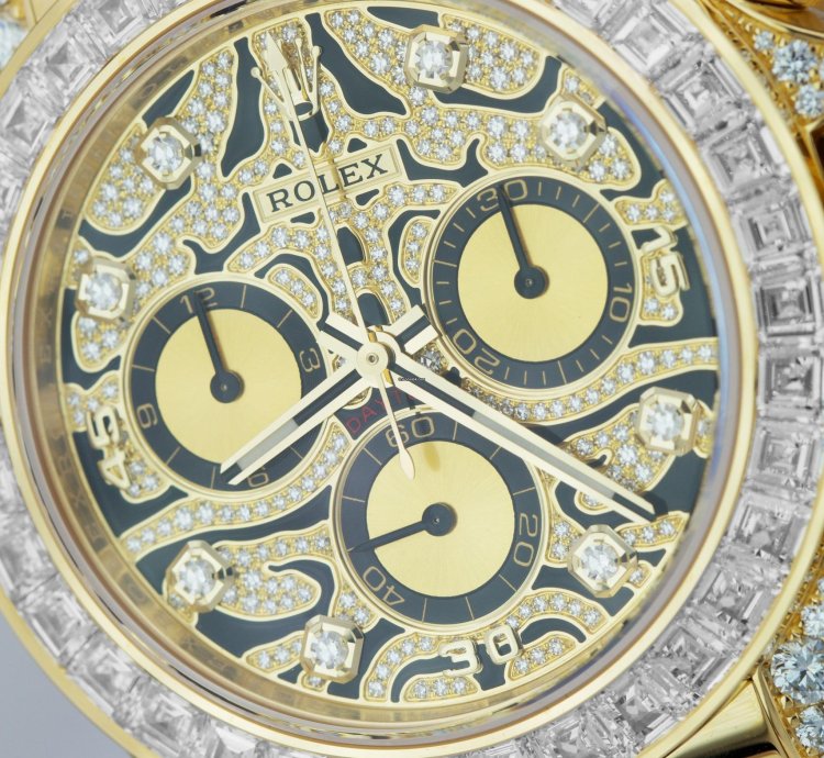 Rolex Daytona Yellow Gold Factory Diamond Eye Of The Tiger Watch 116598 Tbr