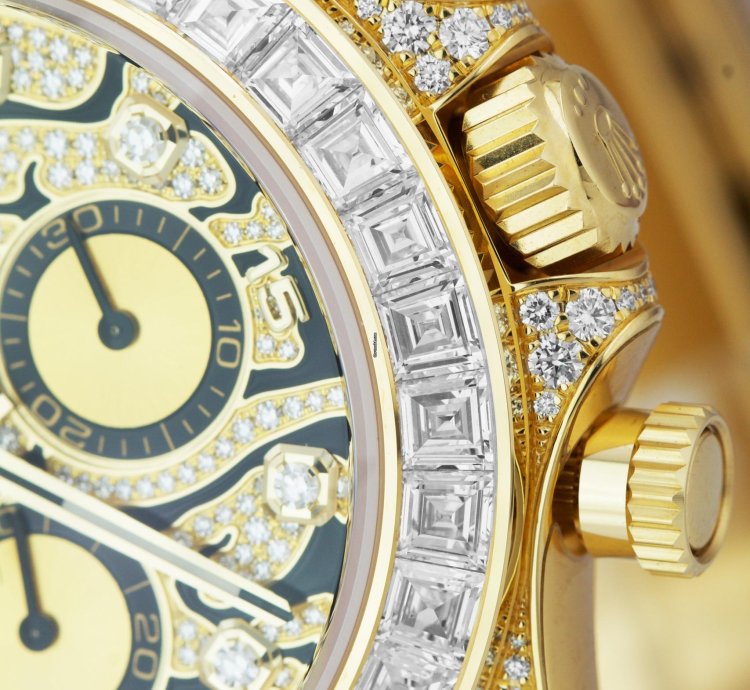 Rolex Daytona Yellow Gold Factory Diamond Eye Of The Tiger Watch 116598 Tbr