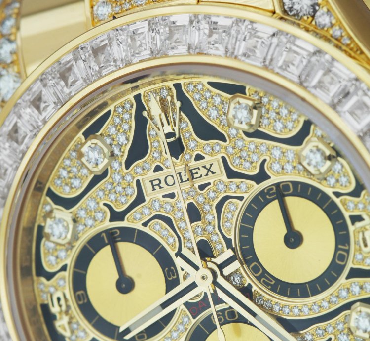 Rolex Daytona Yellow Gold Factory Diamond Eye Of The Tiger Watch 116598 Tbr