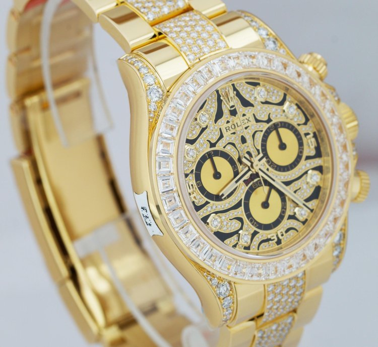 Rolex Daytona Yellow Gold Factory Diamond Eye Of The Tiger Watch 116598 Tbr