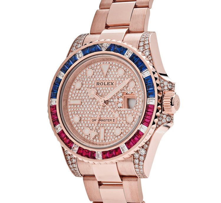 Rolex Gmt-master Ii 126755saru Rose Gold Sapphire And Ruby