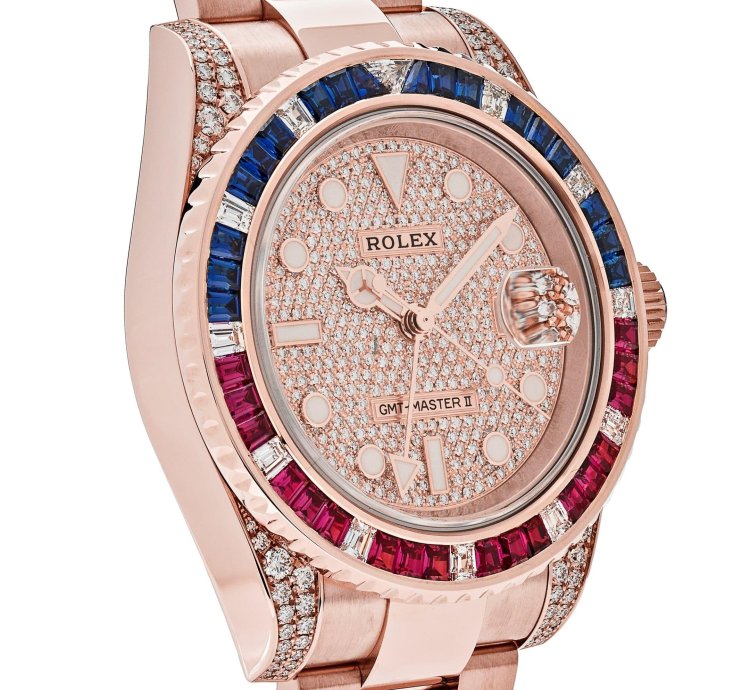 Rolex Gmt-master Ii 126755saru Rose Gold Sapphire And Ruby