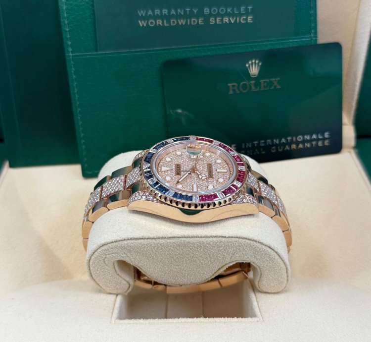 Rolex Gmt-master Ii Everose Gold Full Diamond Paved Dial Bracelet Sapphire Ruby