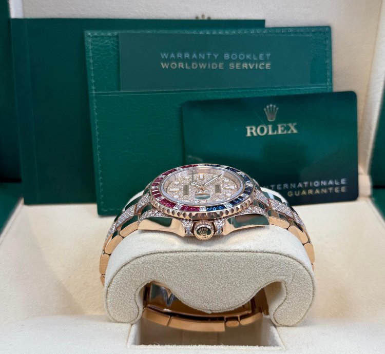 Rolex Gmt-master Ii Everose Gold Full Diamond Paved Dial Bracelet Sapphire Ruby