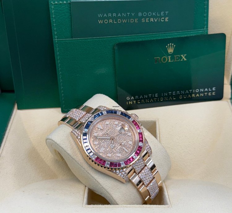 Rolex Gmt-master Ii Everose Gold Full Diamond Paved Dial Bracelet Sapphire Ruby